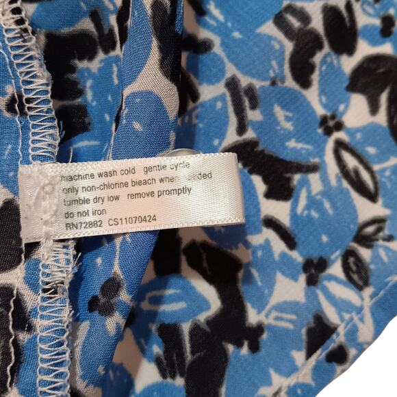 Y2K FASHION BUG Retro Top Blouse Medium Accordion Pleats Flare Floral Bloom Blue - Picture 5 of 8